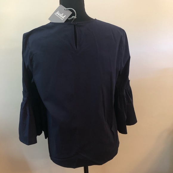 Navy Blue Top with pleated bell sleeves - Picture 5 of 6